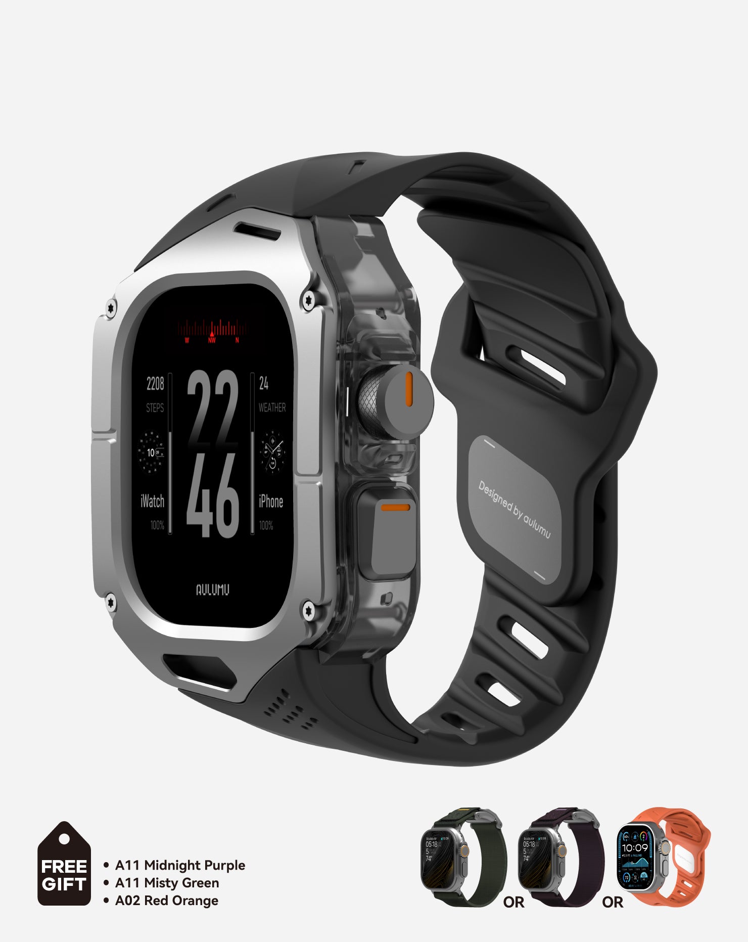 AULUMU product promotional graphic with futuristic design and geometric shapes.