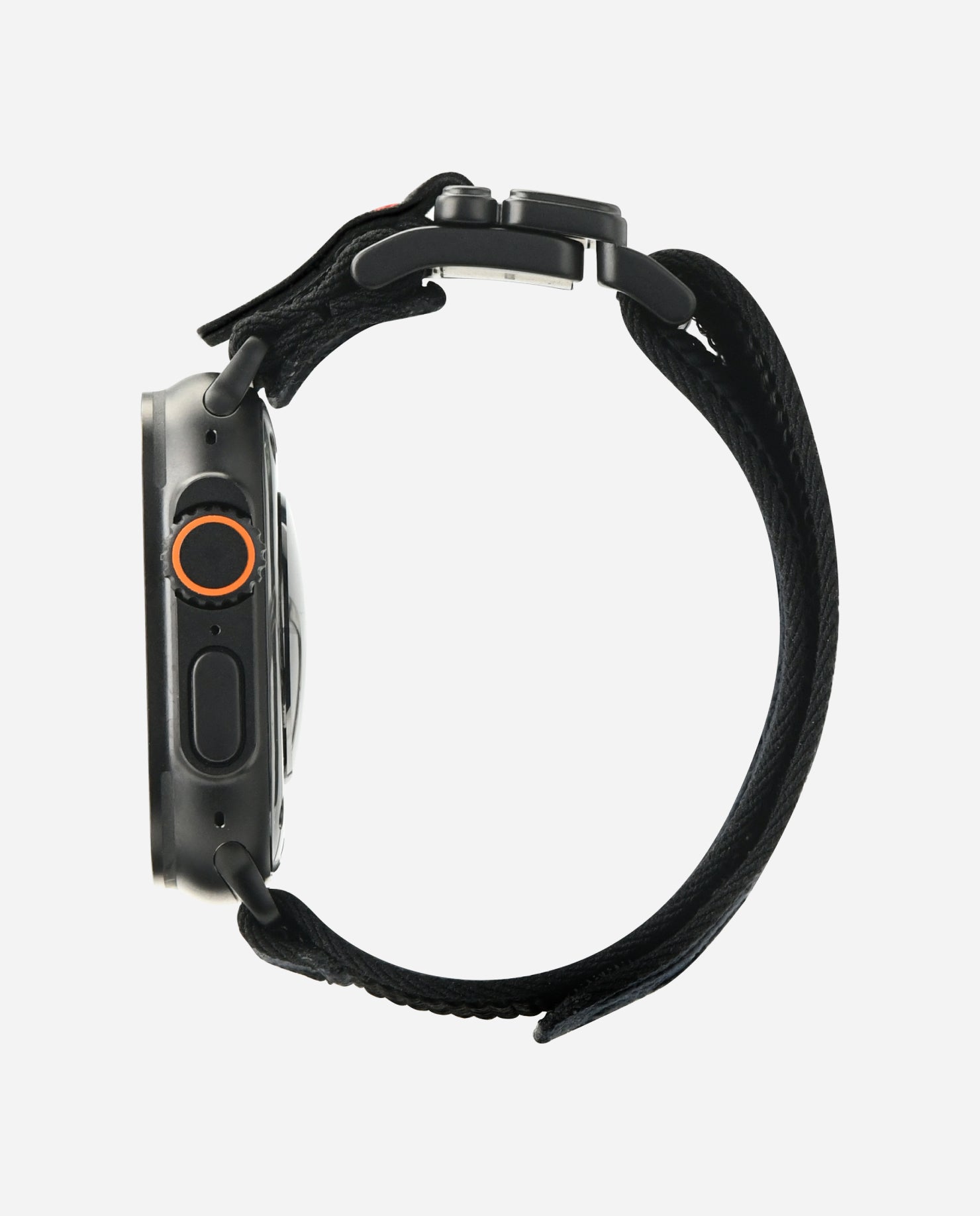 Side angle of AULUMU C03 watch band showing quick-release magnetic clasp and hook-and-loop closure