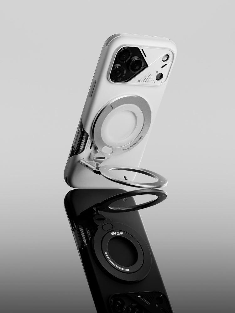 AULUMU G09 Infinite 360° MagSafe stand showcasing its three‑axis rotating ring design for hands‑free phone viewing.