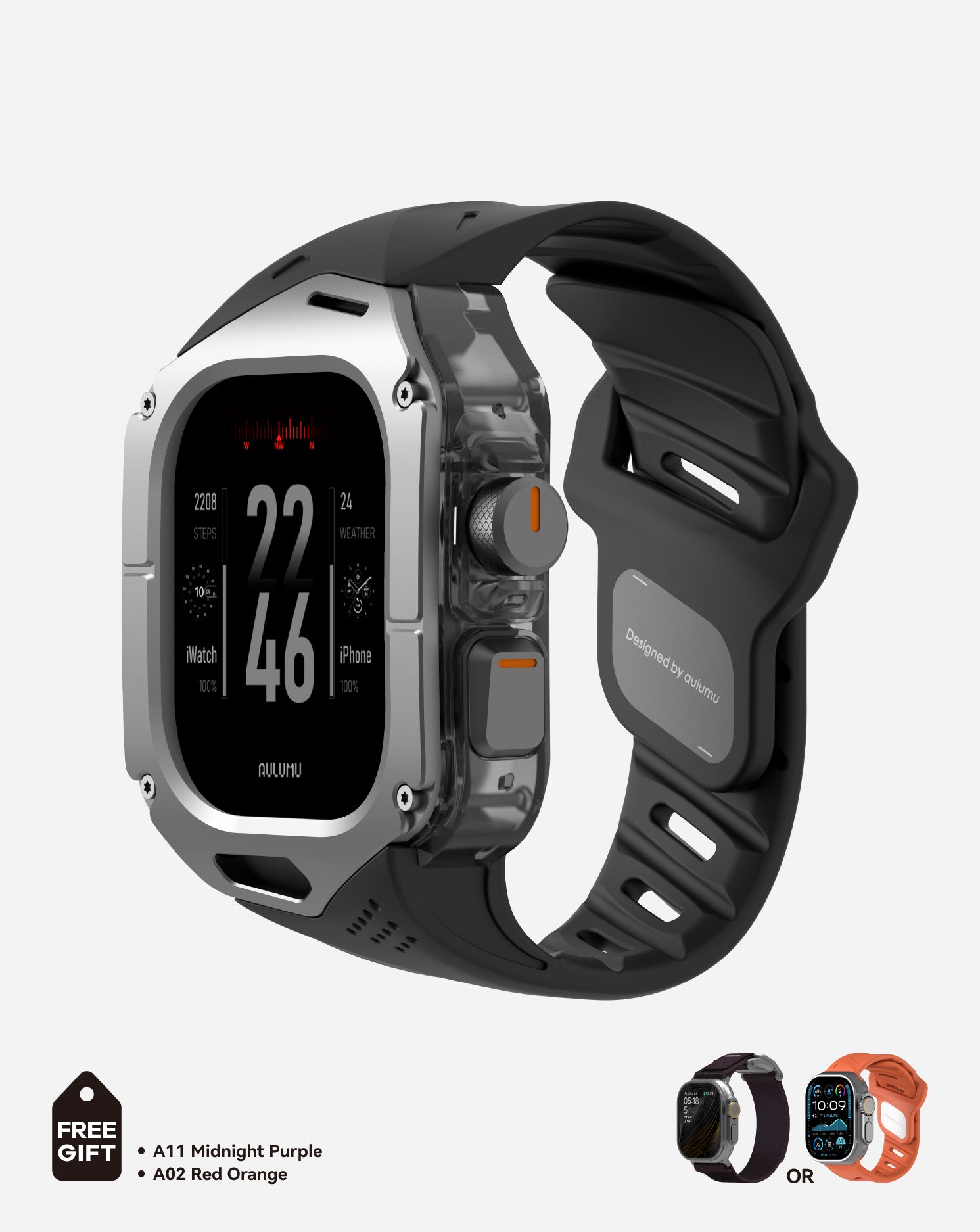 A01 Case with Band for Apple Watch Ultra 1/2/3 | Titanium Cover | FKM Band