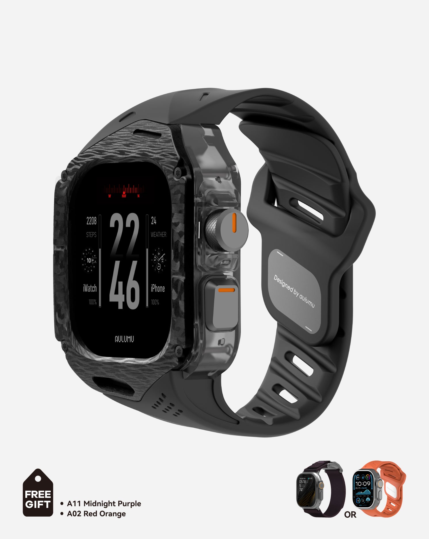 A01 Case with Band for Apple Watch Ultra 1/2/3 | Carbon Fiber Cover | FKM Band