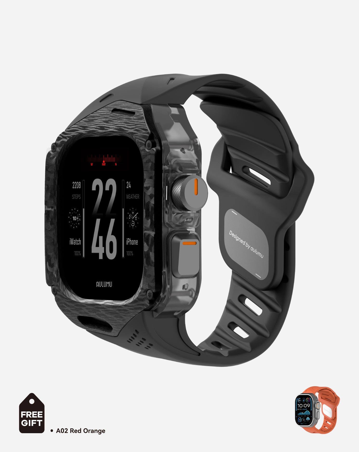 A01 Case with Band for Apple Watch Ultra 1/2/3 | Carbon Fiber Cover | FKM Band