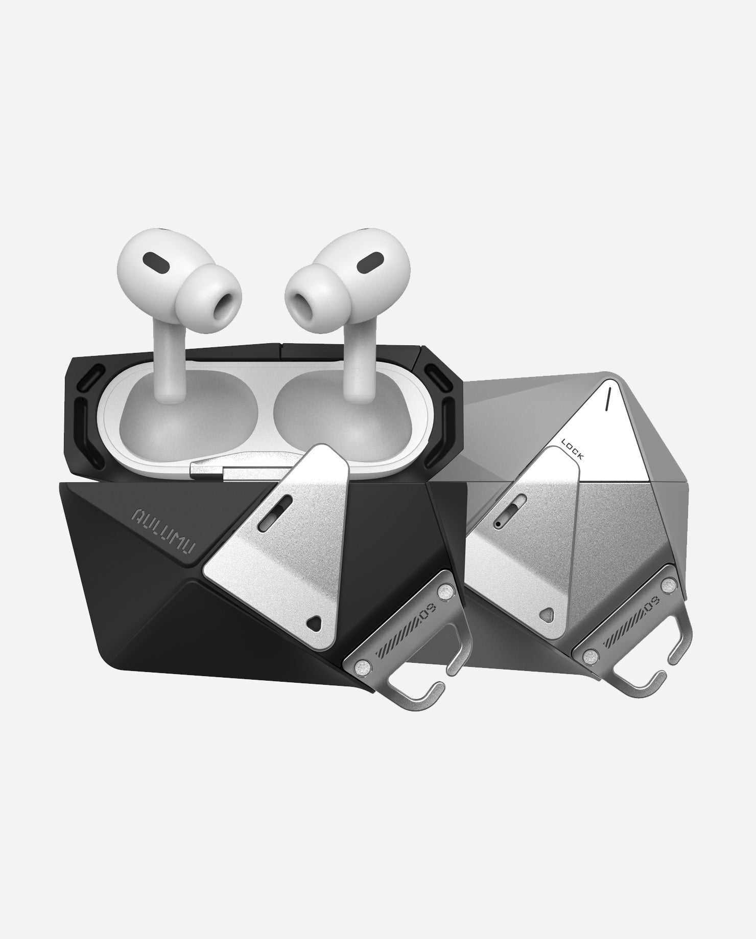 A09 Geometric Case for AirPods Pro Series | Lock & Lanyard | Gray