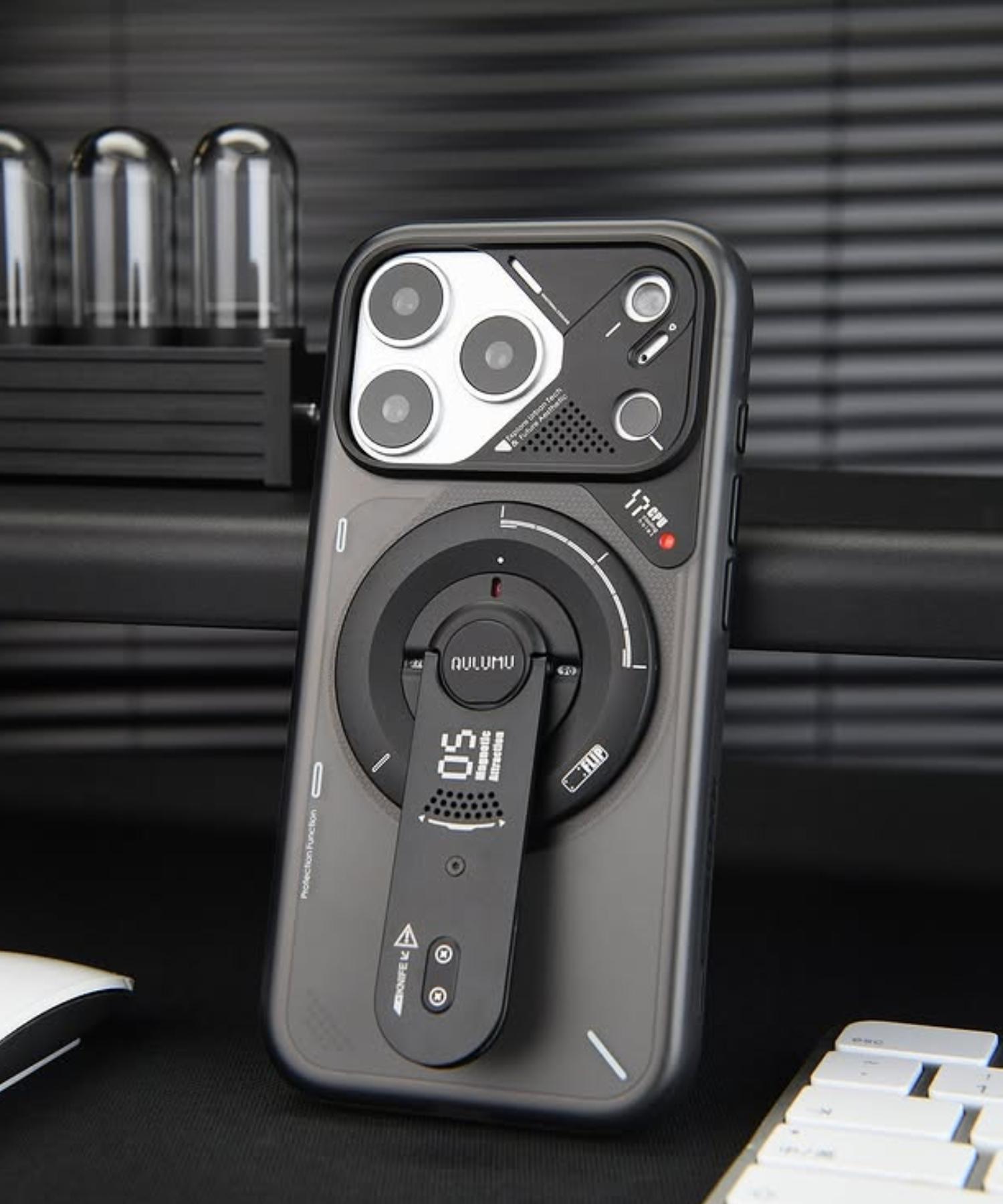 aulumu G05 portable phone kickstand feature illustration
