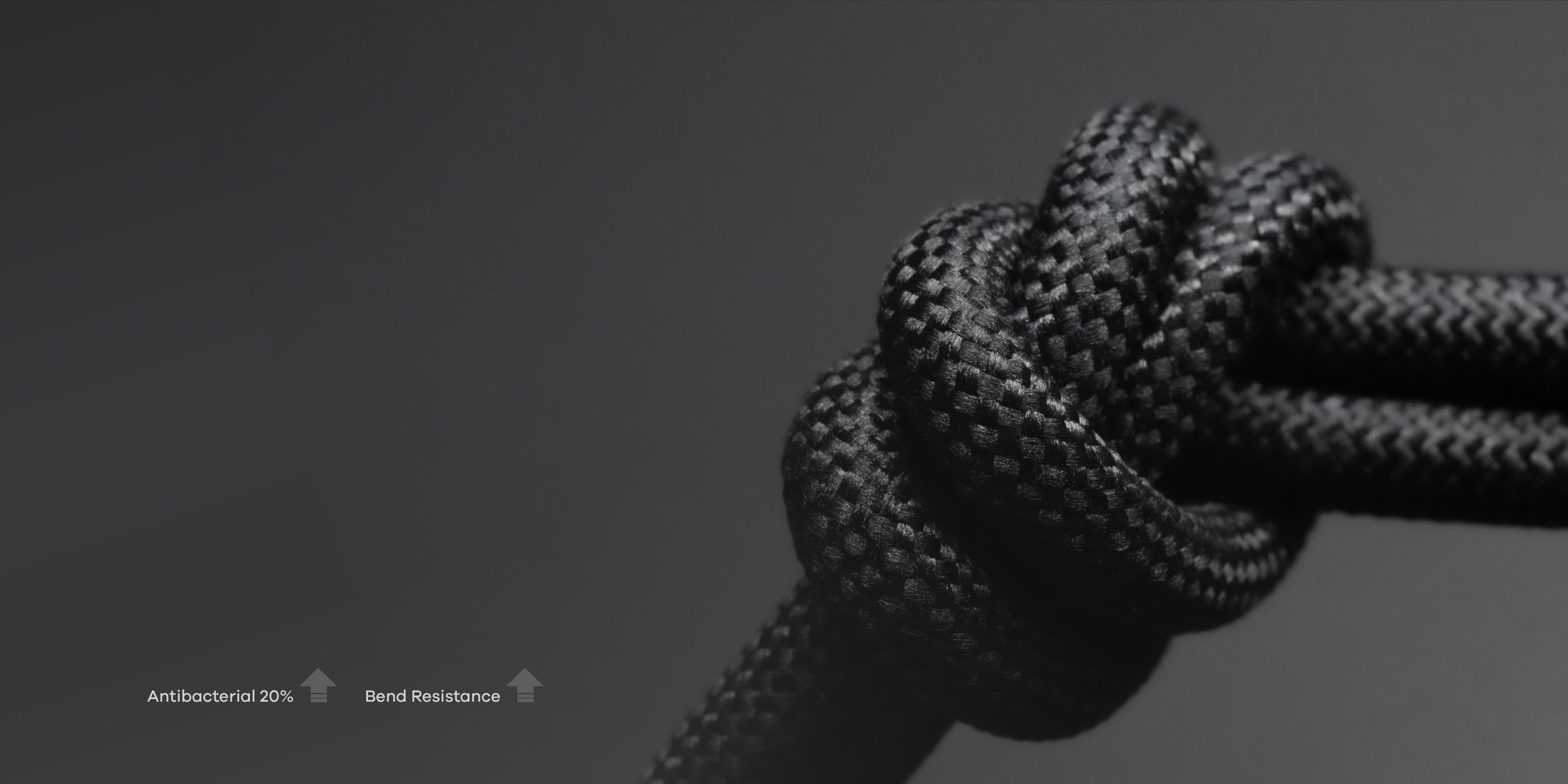 Close-up of braided M07 USB-C cable knot showing durable anti-fray outer jacket