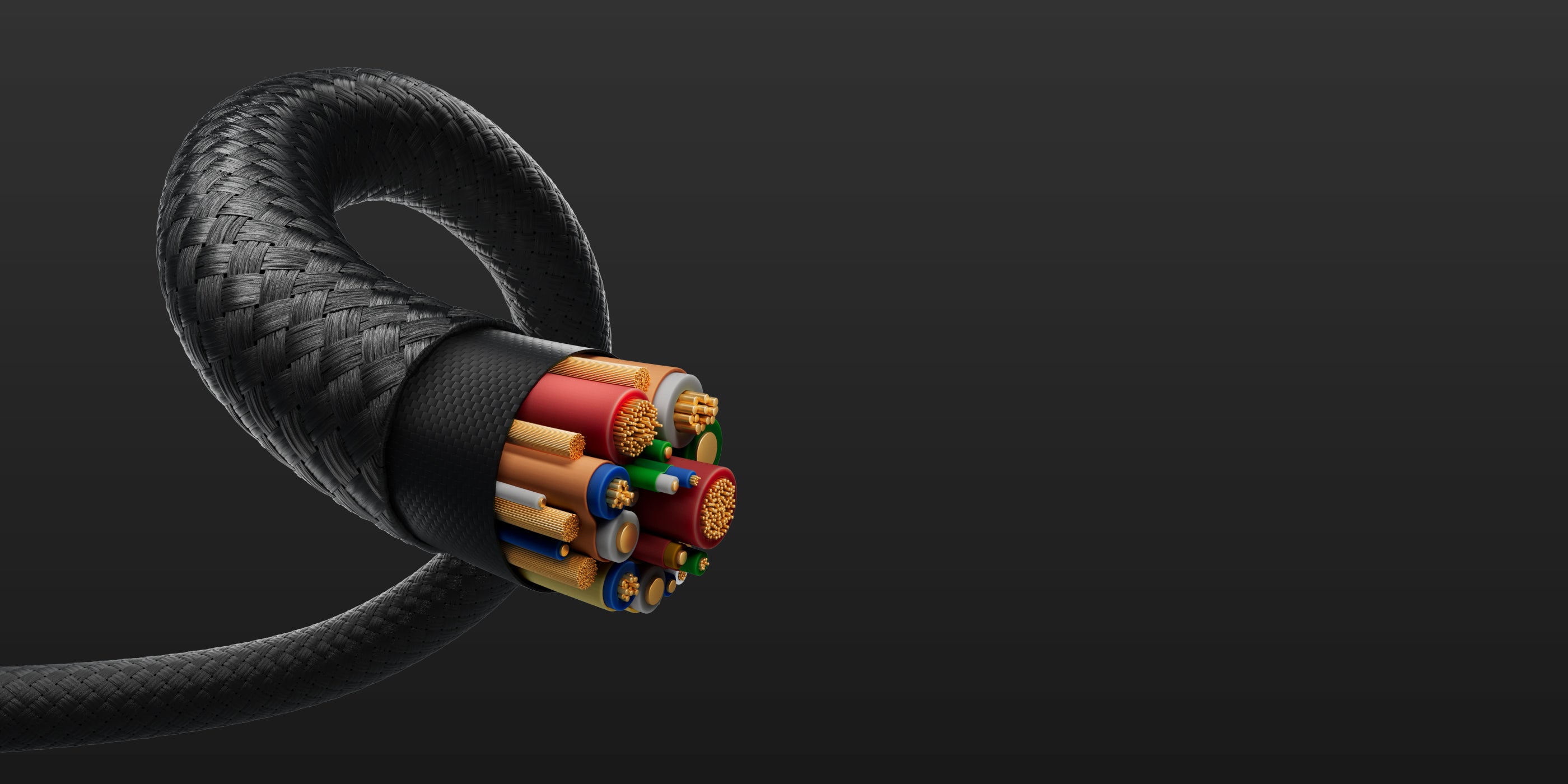 Cross-section of M07 USB-C cable highlighting multi-core wires and shielding structure