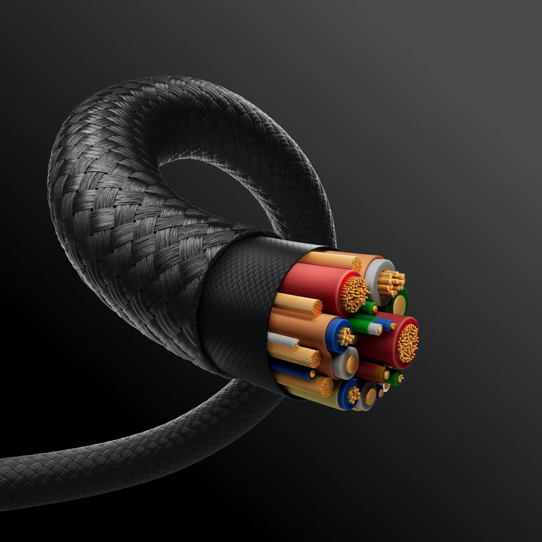 Cross-section of M07 USB-C cable highlighting multi-core wires and shielding structure