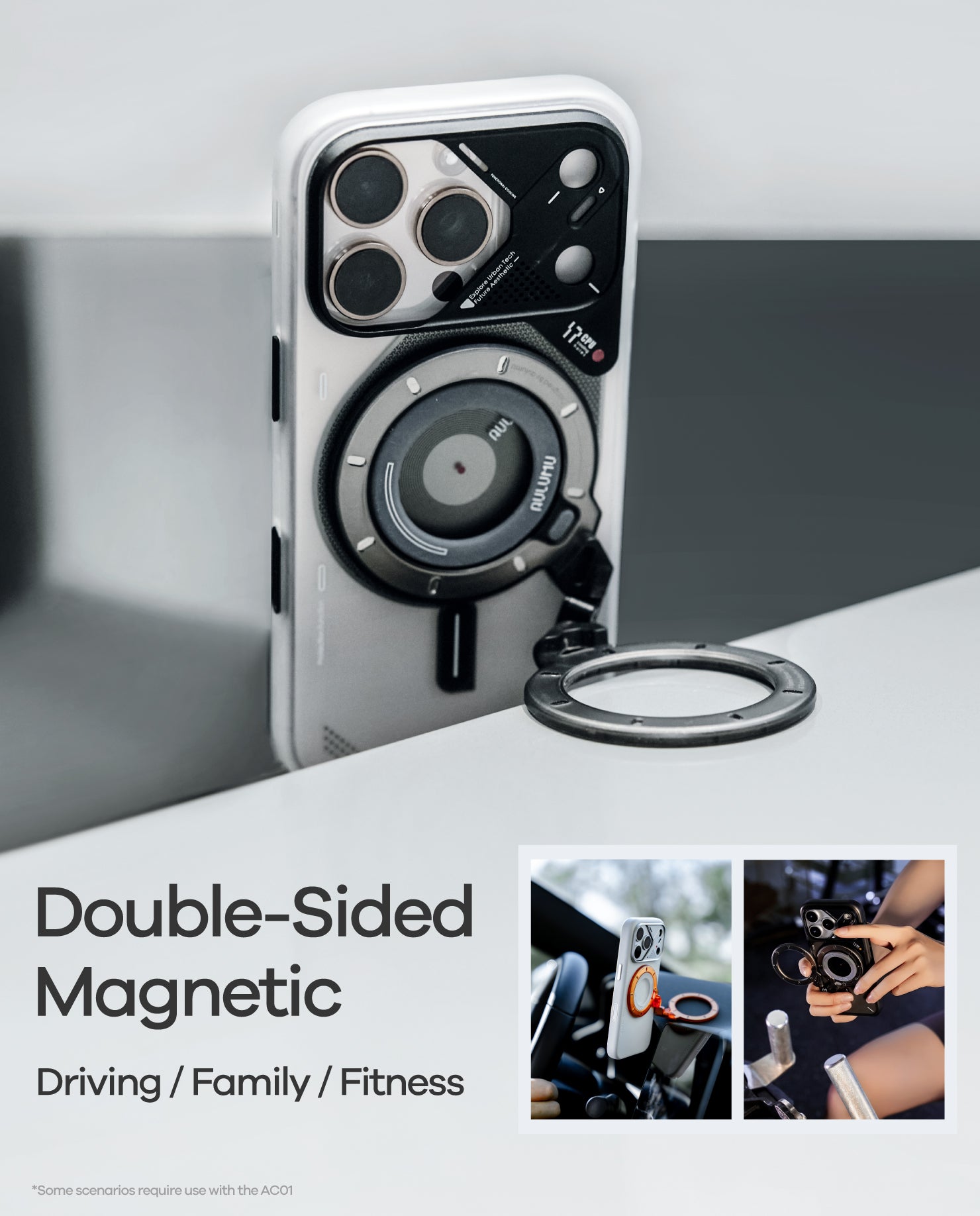 G09 Ghost Magnetic Ring Stand - 360° Rotation, PC Material | aulumu